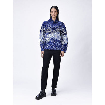 Genes Lecoanet Hemant Women Navy Blue High Neck Printed Top