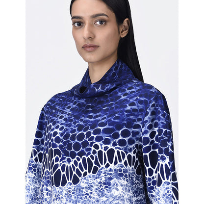 Genes Lecoanet Hemant Women Navy Blue High Neck Printed Top