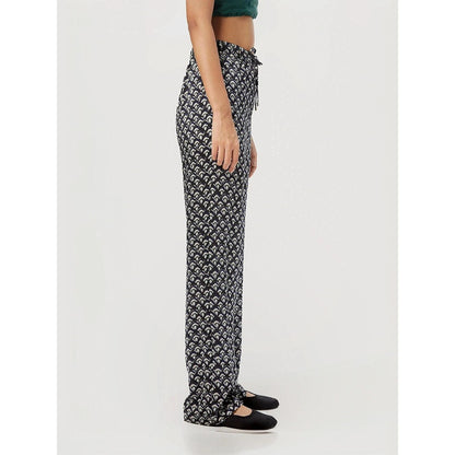 Genes Lecoanet Hemant Women Navy Blue Drawstring Printed Pant