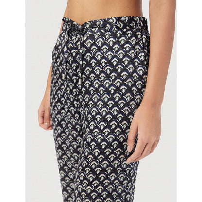 Genes Lecoanet Hemant Women Navy Blue Drawstring Printed Pant