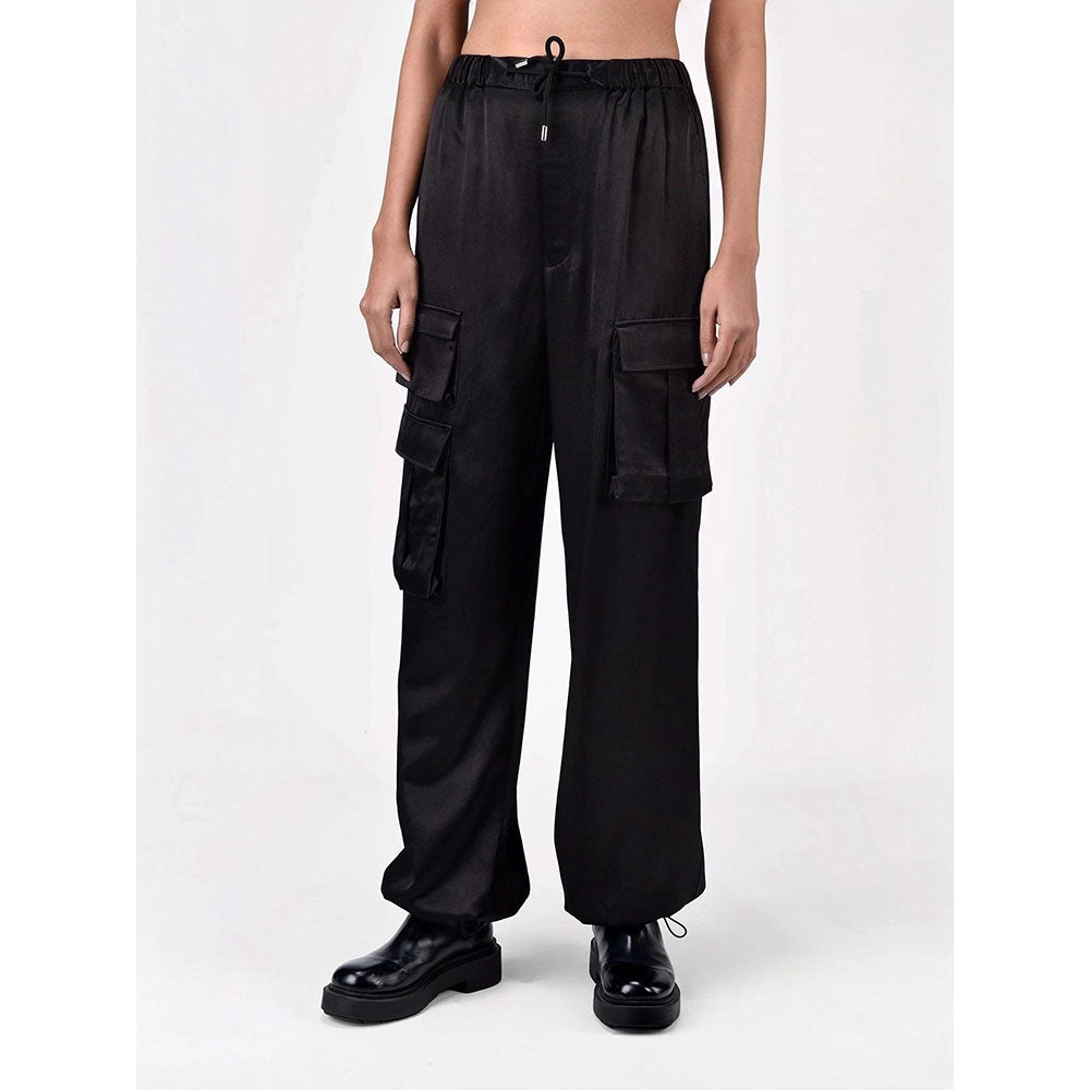 Genes Lecoanet Hemant Women Black Front Pocket Drawstring Flared Pant