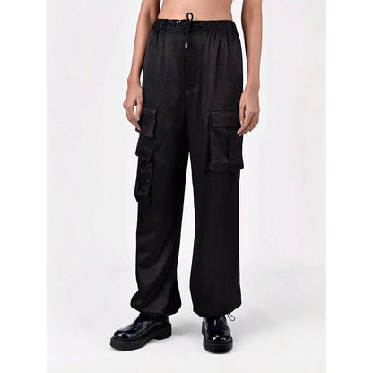 Genes Lecoanet Hemant Women Black Front Pocket Drawstring Flared Pant