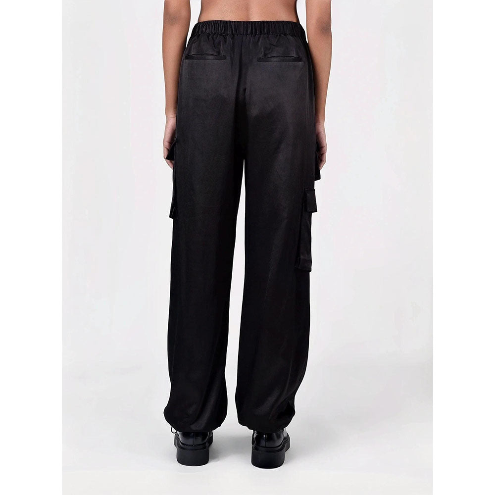 Genes Lecoanet Hemant Women Black Front Pocket Drawstring Flared Pant