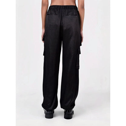 Genes Lecoanet Hemant Women Black Front Pocket Drawstring Flared Pant