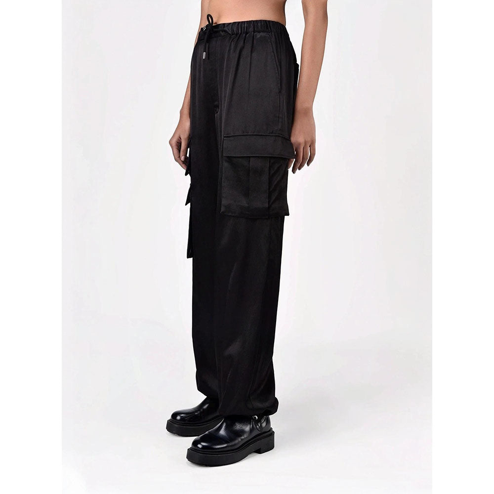 Genes Lecoanet Hemant Women Black Front Pocket Drawstring Flared Pant