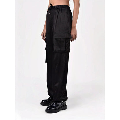 Genes Lecoanet Hemant Women Black Front Pocket Drawstring Flared Pant