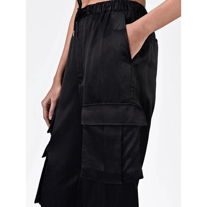 Genes Lecoanet Hemant Women Black Front Pocket Drawstring Flared Pant