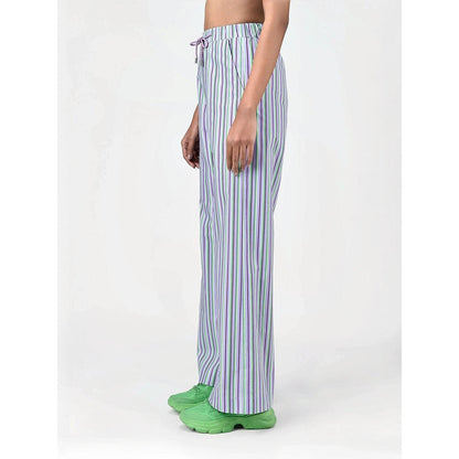 Genes Lecoanet Hemant Women Multi-Color Cotton Stripes Flared Pant