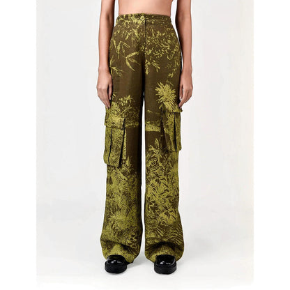 Genes Lecoanet Hemant Women Brown Linen Printed Flared Pant