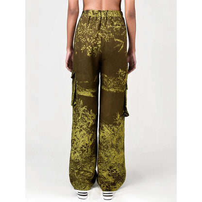 Genes Lecoanet Hemant Women Brown Linen Printed Flared Pant