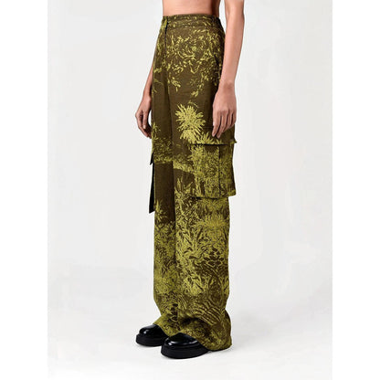 Genes Lecoanet Hemant Women Brown Linen Printed Flared Pant