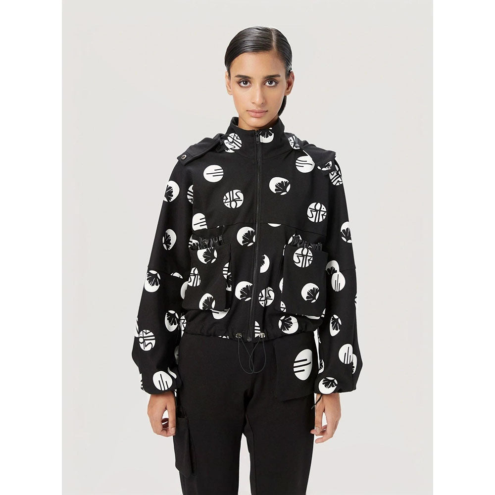 Genes Lecoanet Hemant Women'S Black Cotton Printed Casual Hoodie