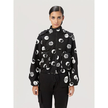 Genes Lecoanet Hemant Women'S Black Cotton Printed Casual Hoodie