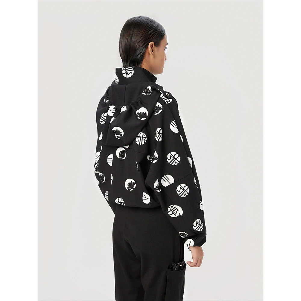 Genes Lecoanet Hemant Women'S Black Cotton Printed Casual Hoodie