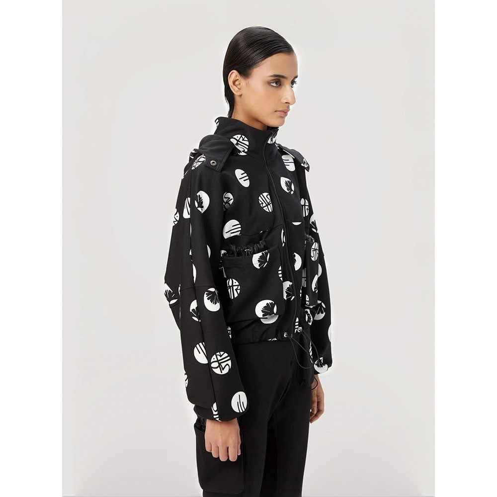 Genes Lecoanet Hemant Women'S Black Cotton Printed Casual Hoodie