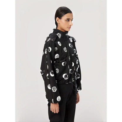 Genes Lecoanet Hemant Women'S Black Cotton Printed Casual Hoodie
