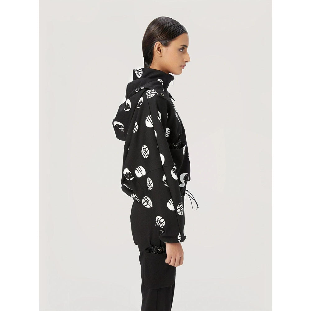 Genes Lecoanet Hemant Women'S Black Cotton Printed Casual Hoodie