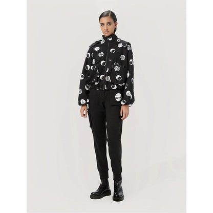 Genes Lecoanet Hemant Women'S Black Cotton Printed Casual Hoodie