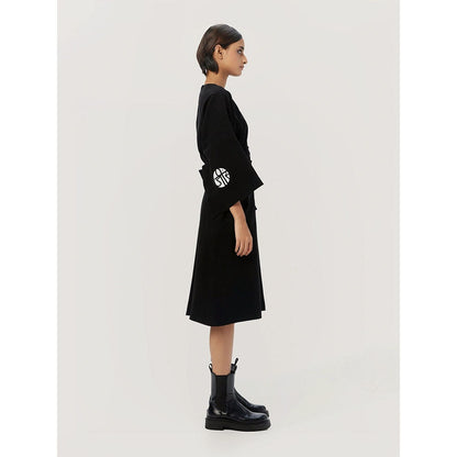 Genes Lecoanet Hemant Women's Black Solid Knee Length Dress with Belt (Set of 2)