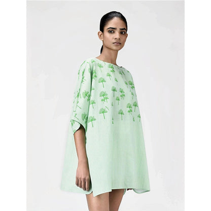 Genes Lecoanet Hemant Women's Green Printed Mini Length Dress