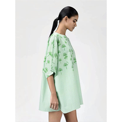 Genes Lecoanet Hemant Women's Green Printed Mini Length Dress