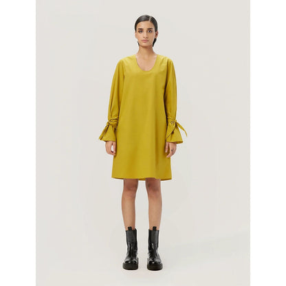 Genes Lecoanet Hemant Women's Yellow Solid Mini Length Dress