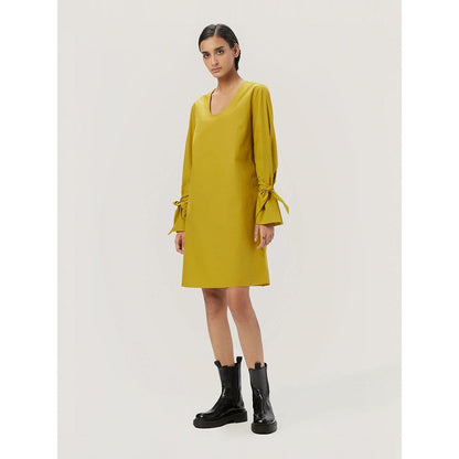 Genes Lecoanet Hemant Women's Yellow Solid Mini Length Dress