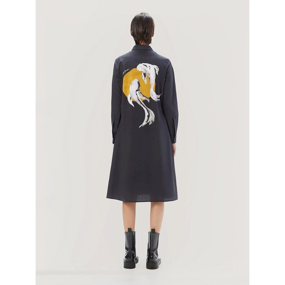 Genes Lecoanet Hemant Women's Black Solid Midi Length Dress