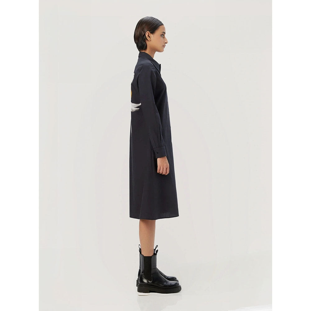 Genes Lecoanet Hemant Women's Black Solid Midi Length Dress