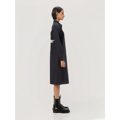 Genes Lecoanet Hemant Women's Black Solid Midi Length Dress