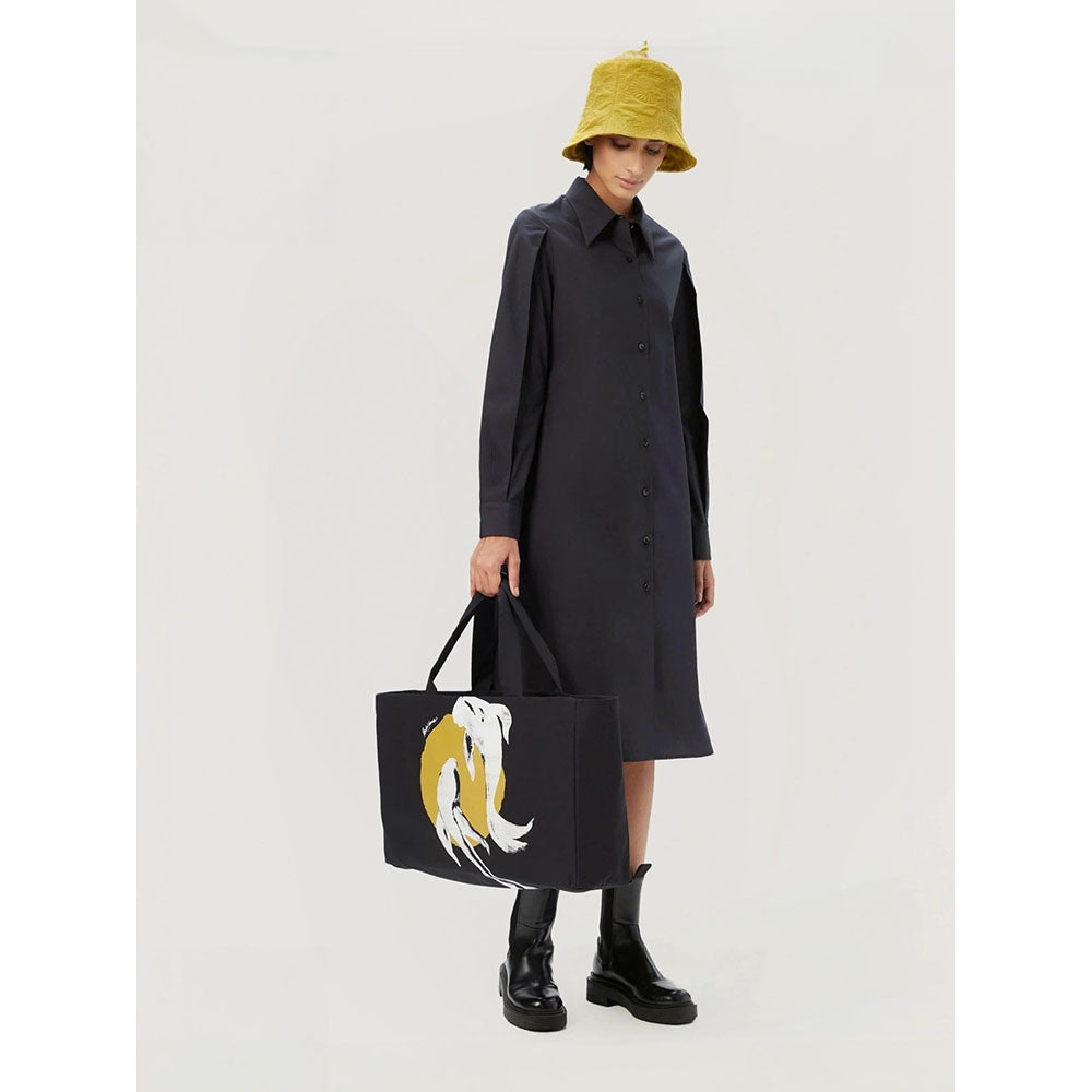 Genes Lecoanet Hemant Women's Black Solid Midi Length Dress