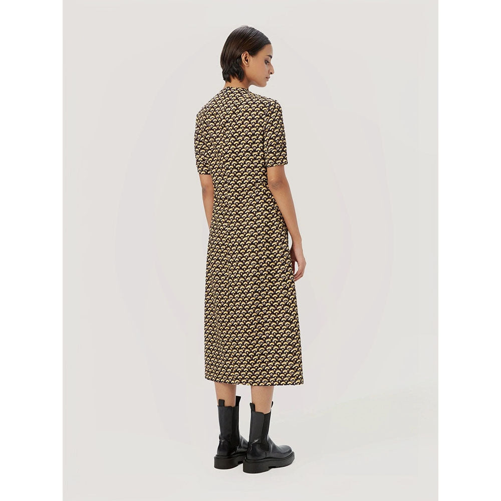 Genes Lecoanet Hemant Women's Yellow Printed Midi Length Dress