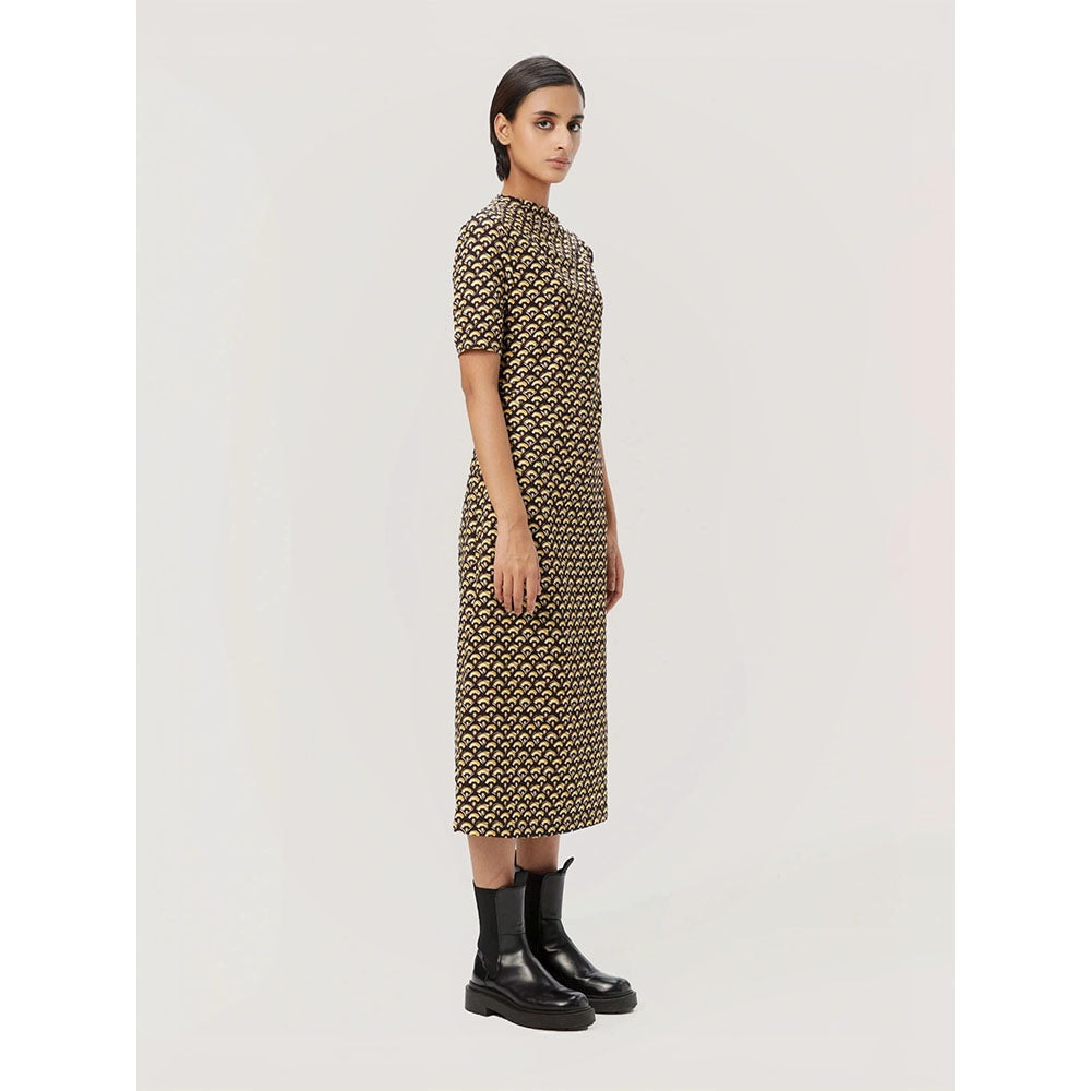 Genes Lecoanet Hemant Women's Yellow Printed Midi Length Dress