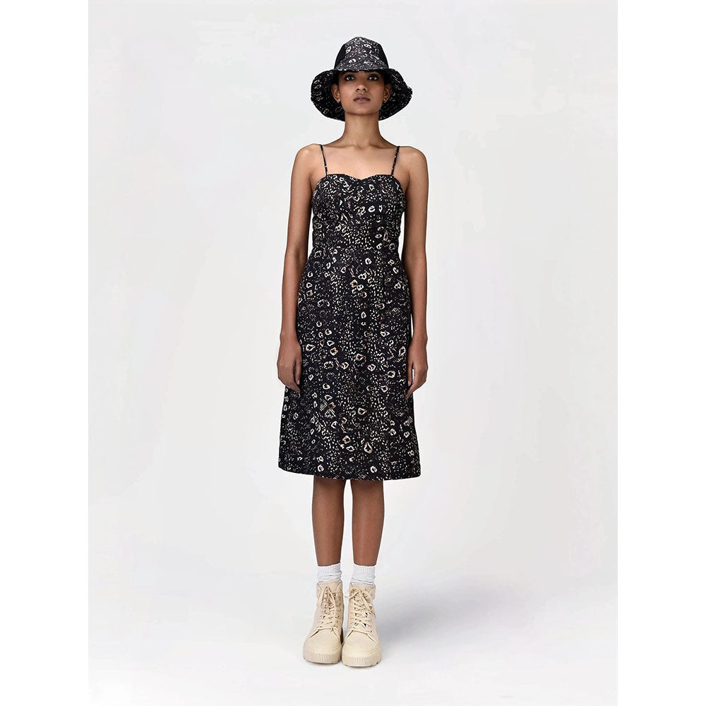 Genes Lecoanet Hemant Women's Black Printed Knee Length Dress