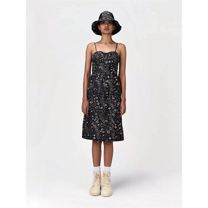 Genes Lecoanet Hemant Women's Black Printed Knee Length Dress