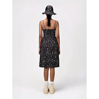 Genes Lecoanet Hemant Women's Black Printed Knee Length Dress