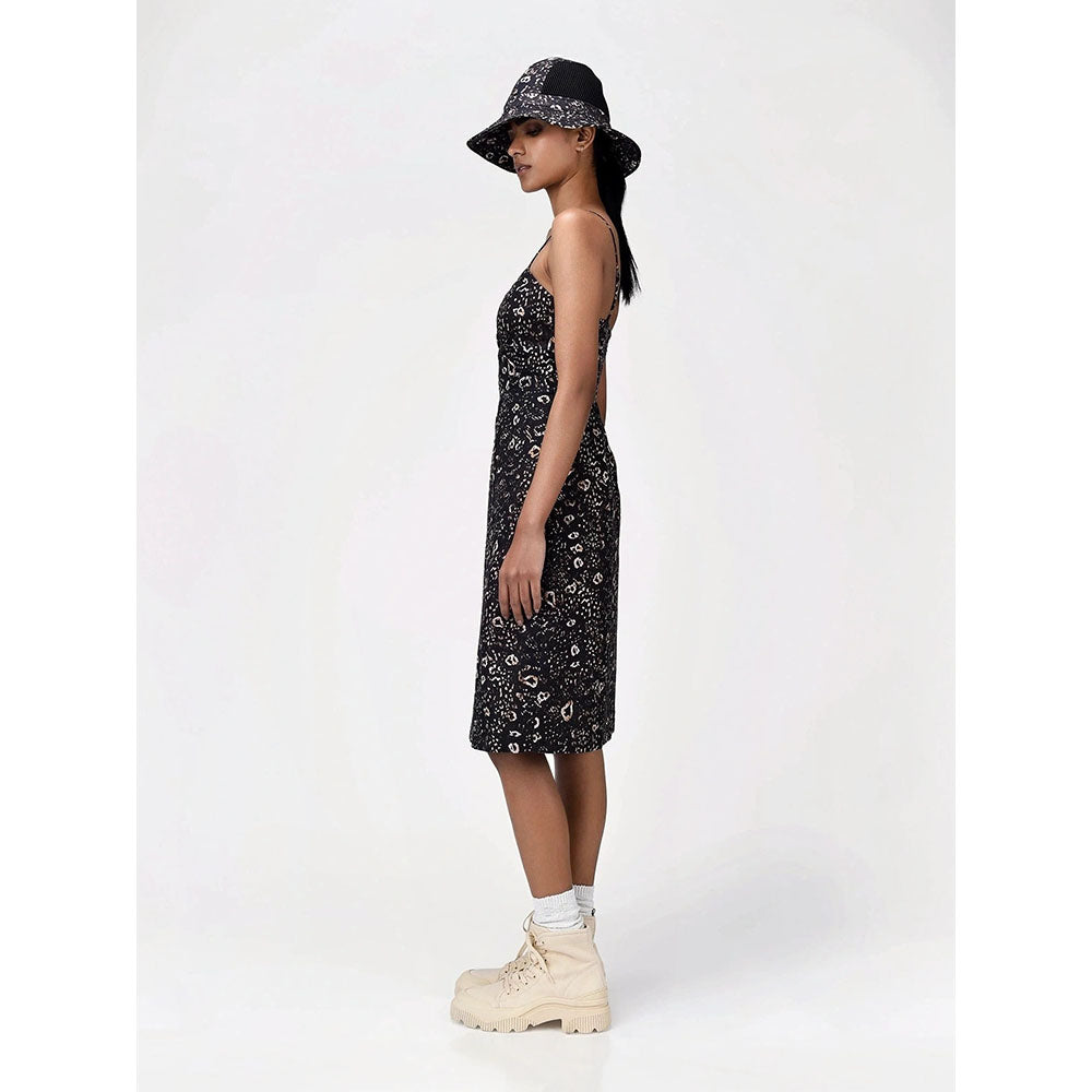 Genes Lecoanet Hemant Women's Black Printed Knee Length Dress