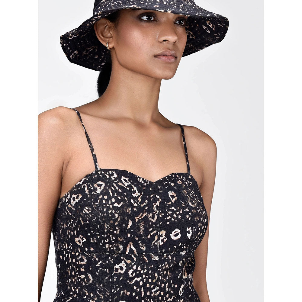 Genes Lecoanet Hemant Women's Black Printed Knee Length Dress