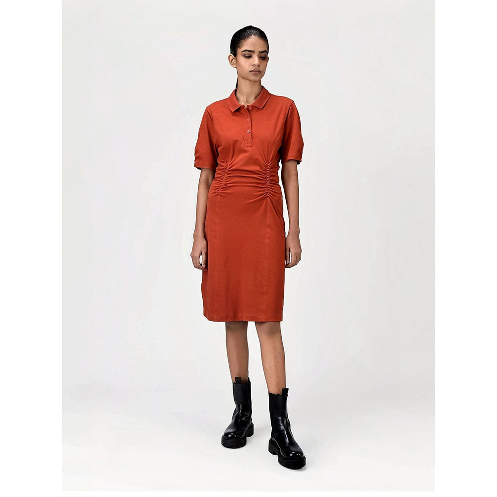 Genes Lecoanet Hemant Women's Orange Solid Knee Length Dress