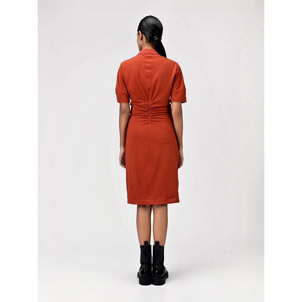 Genes Lecoanet Hemant Women's Orange Solid Knee Length Dress