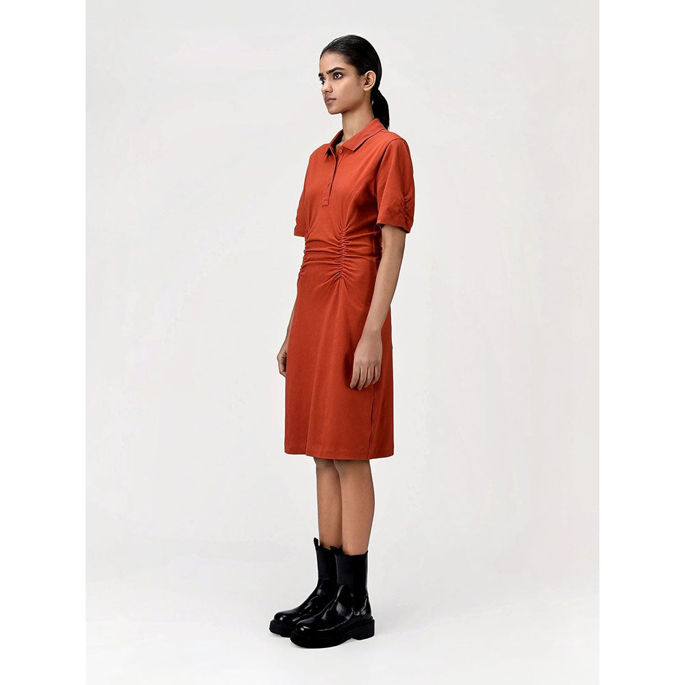 Genes Lecoanet Hemant Women's Orange Solid Knee Length Dress
