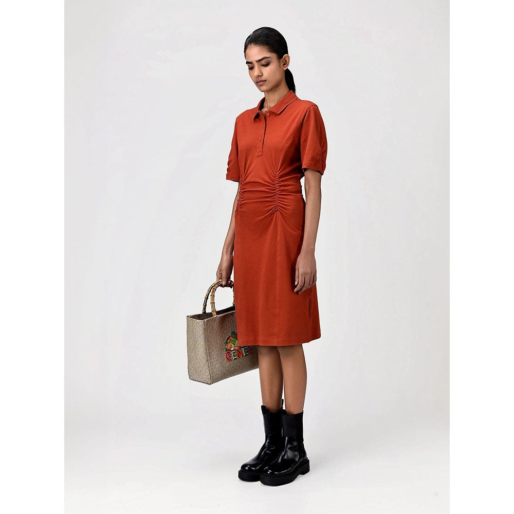 Genes Lecoanet Hemant Women's Orange Solid Knee Length Dress