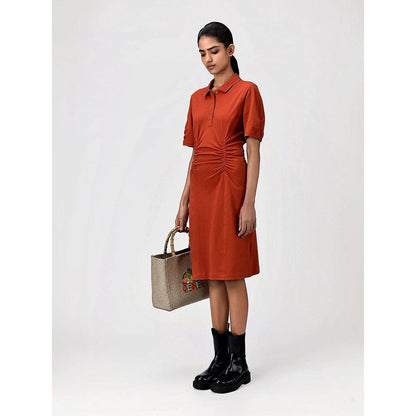 Genes Lecoanet Hemant Women's Orange Solid Knee Length Dress