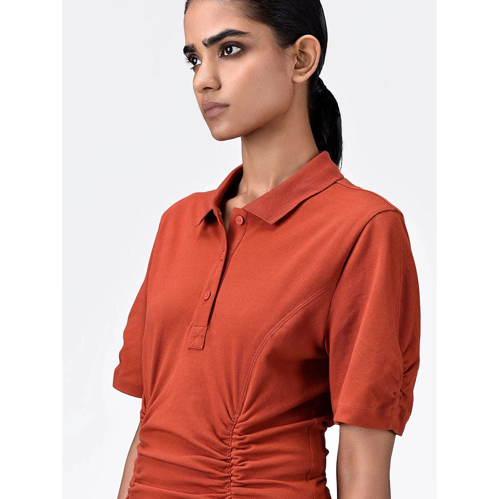 Genes Lecoanet Hemant Women's Orange Solid Knee Length Dress