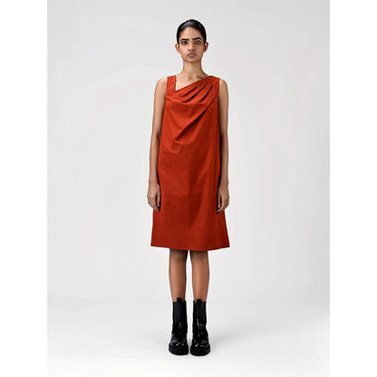 Genes Lecoanet Hemant Women's Orange Solid Knee Length Dress