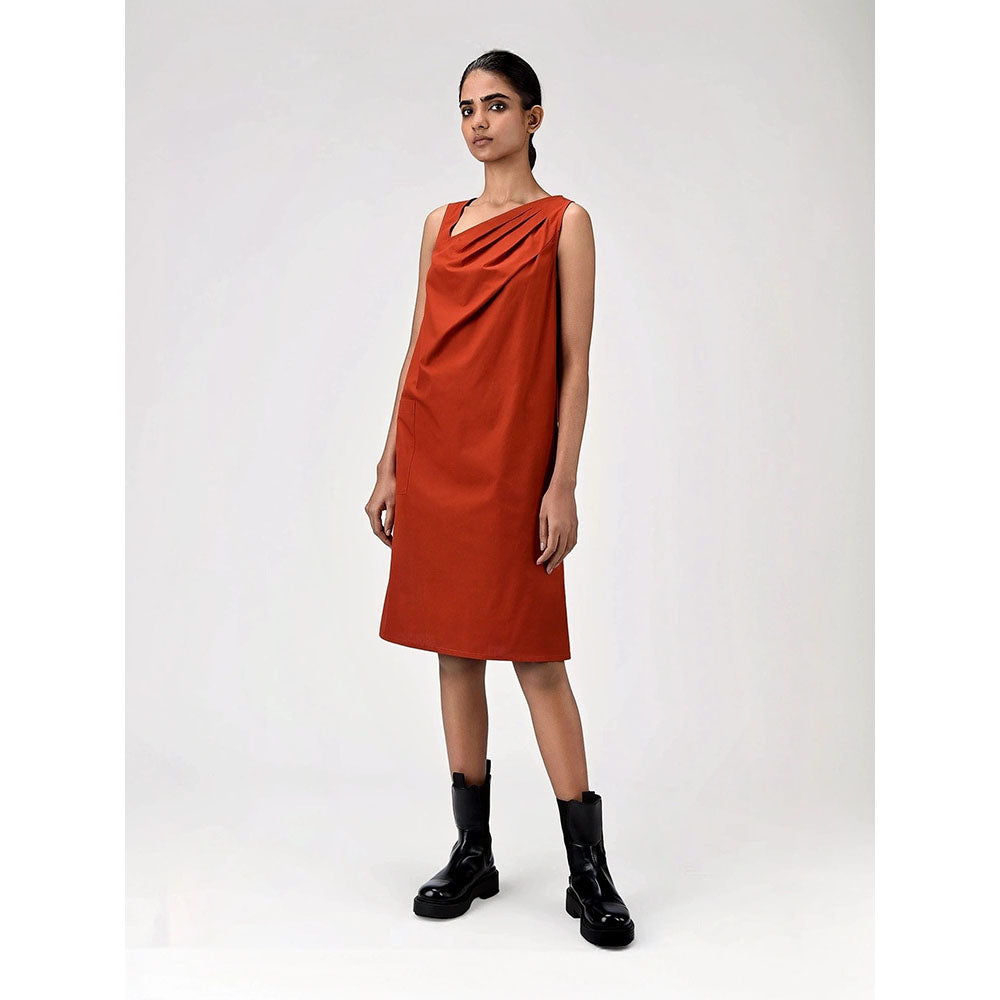 Genes Lecoanet Hemant Women's Orange Solid Knee Length Dress