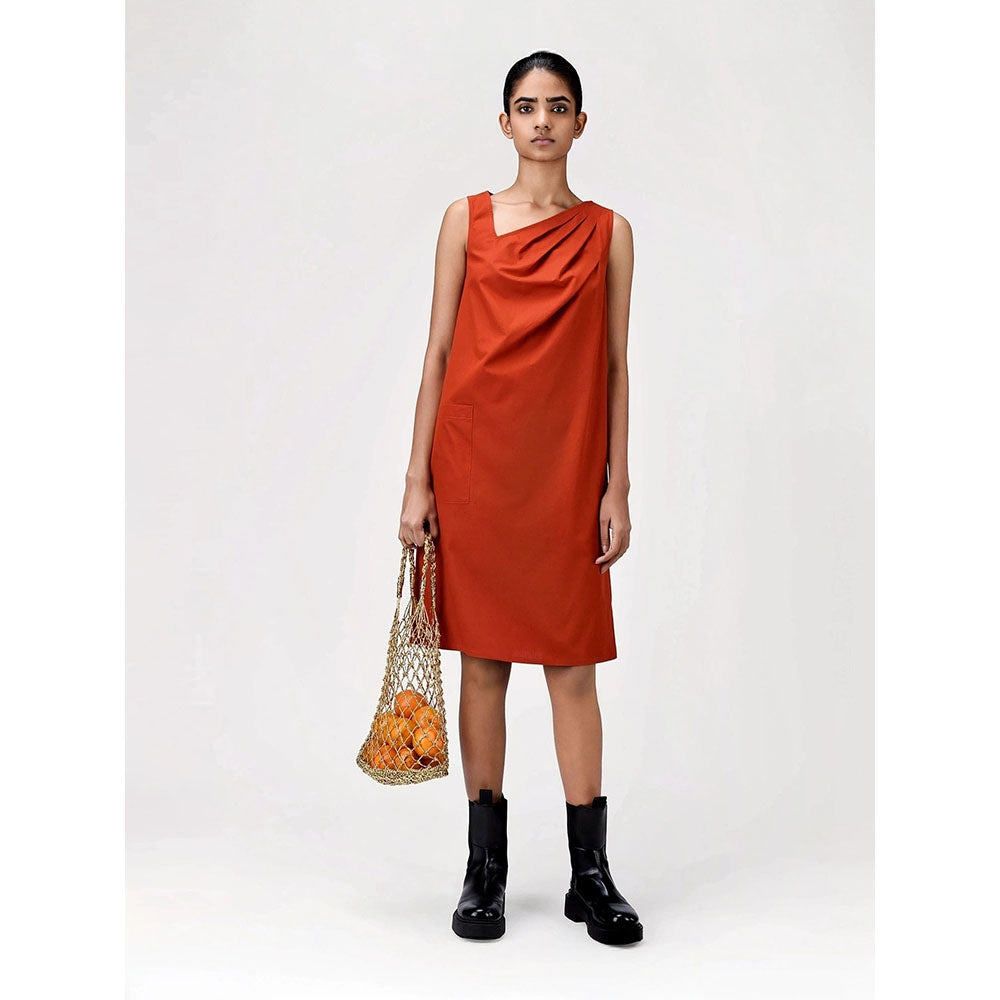 Genes Lecoanet Hemant Women's Orange Solid Knee Length Dress