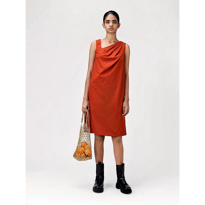 Genes Lecoanet Hemant Women's Orange Solid Knee Length Dress