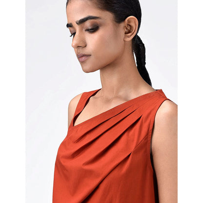 Genes Lecoanet Hemant Women's Orange Solid Knee Length Dress