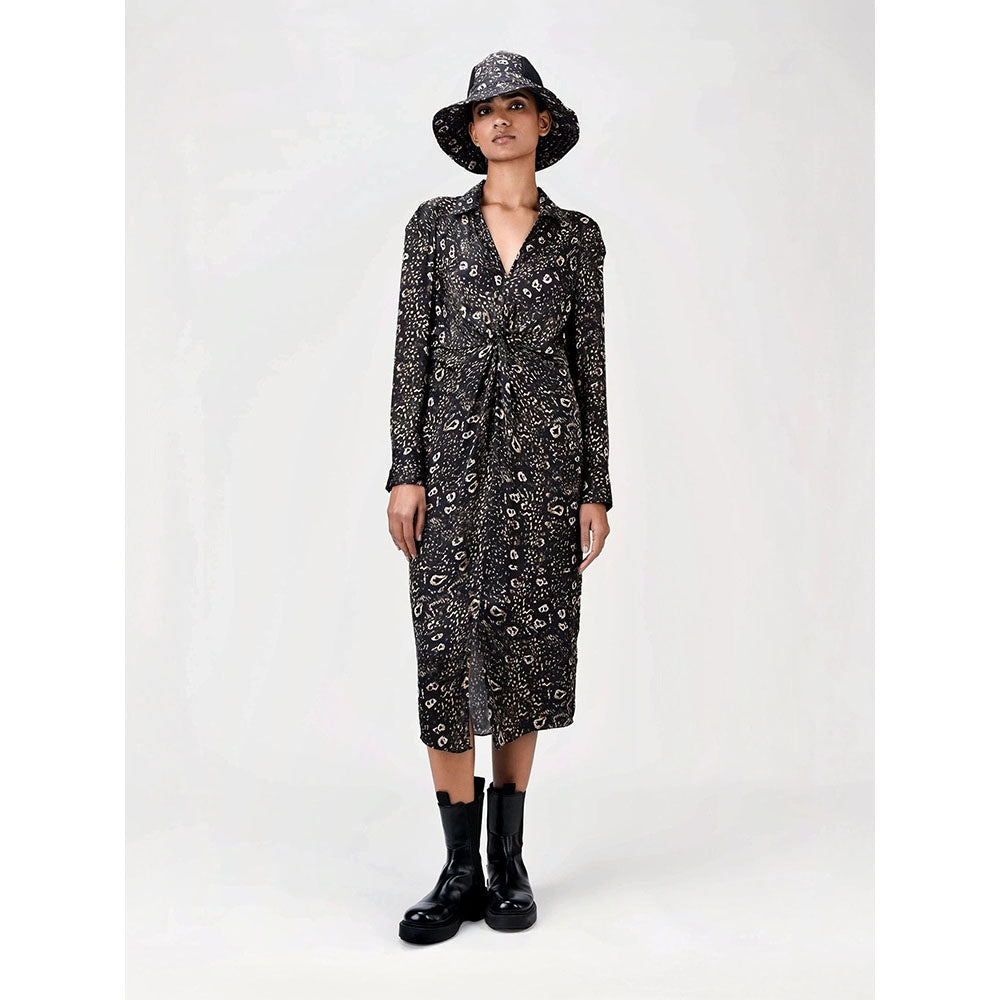 Genes Lecoanet Hemant Women's Black Printed Midi Length Dress